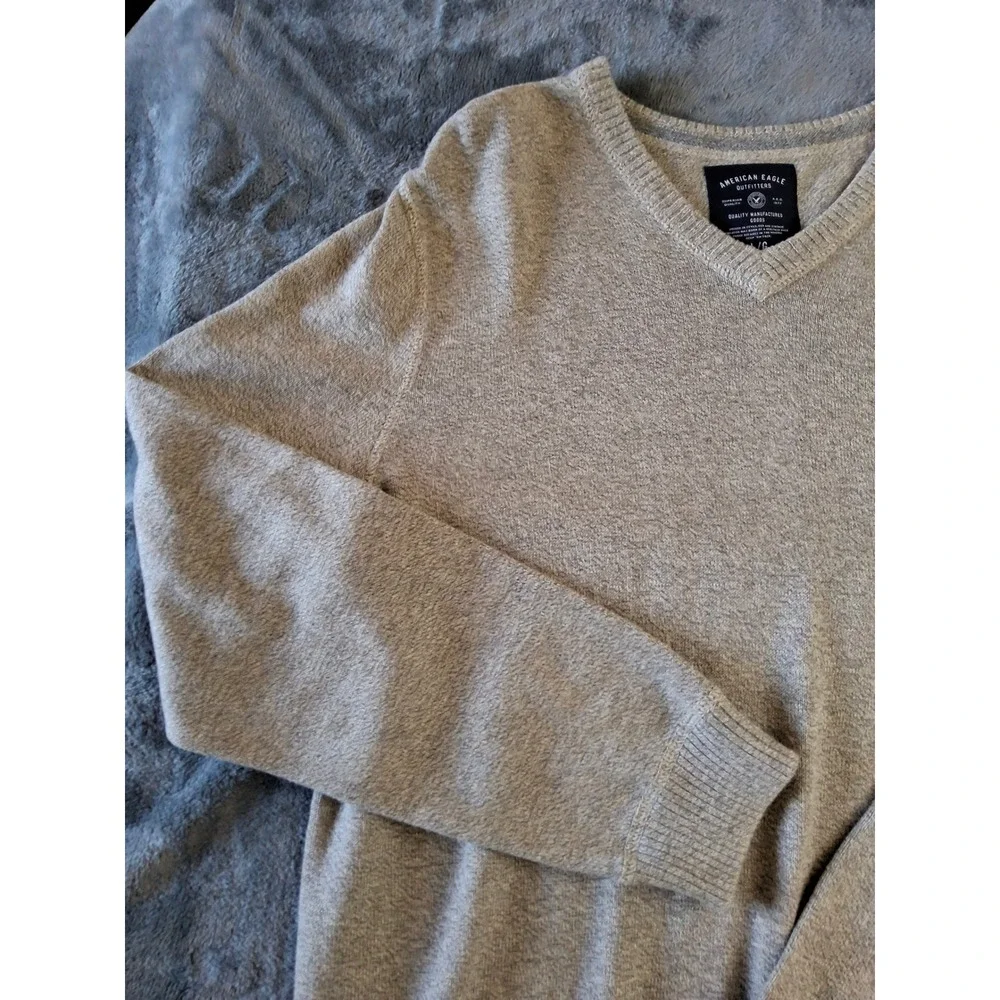 American Eagle Outfitters Mens V-Neck Sweater Tan Heathered Knit Large L/G